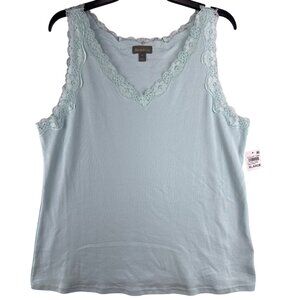 Style & Co Womens XL Scallop Tank Top Lace Trim Minty Turquoise